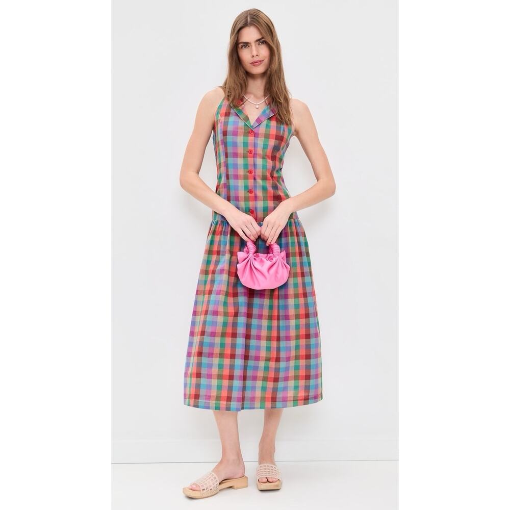 NWT Lisa Says Gah Vaughn Midi Dress Colorburst Plaid Halter Smocked Back L - Picture 4 of 11